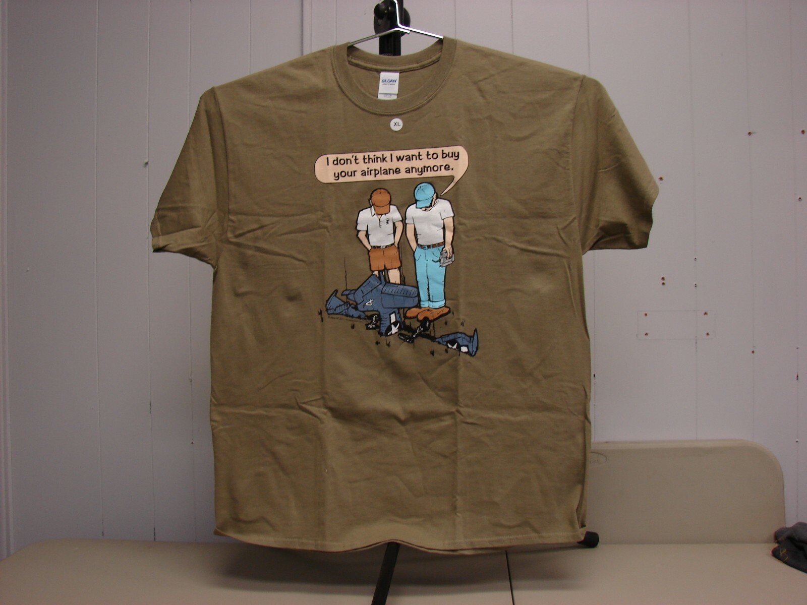 R/C Radio Control Airplane Crash T-shirt — Lawn Dart — Khaki Brown color