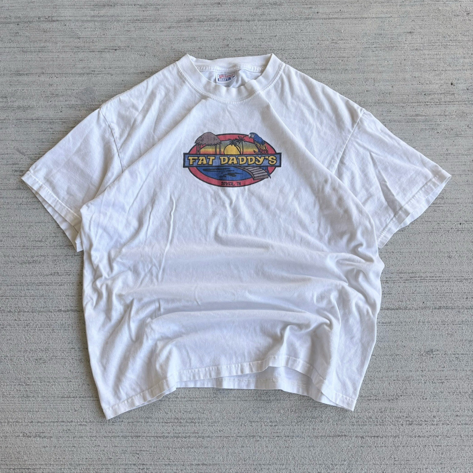 Vintage 90s Fat Daddy’s White Graphic Tee Size Large