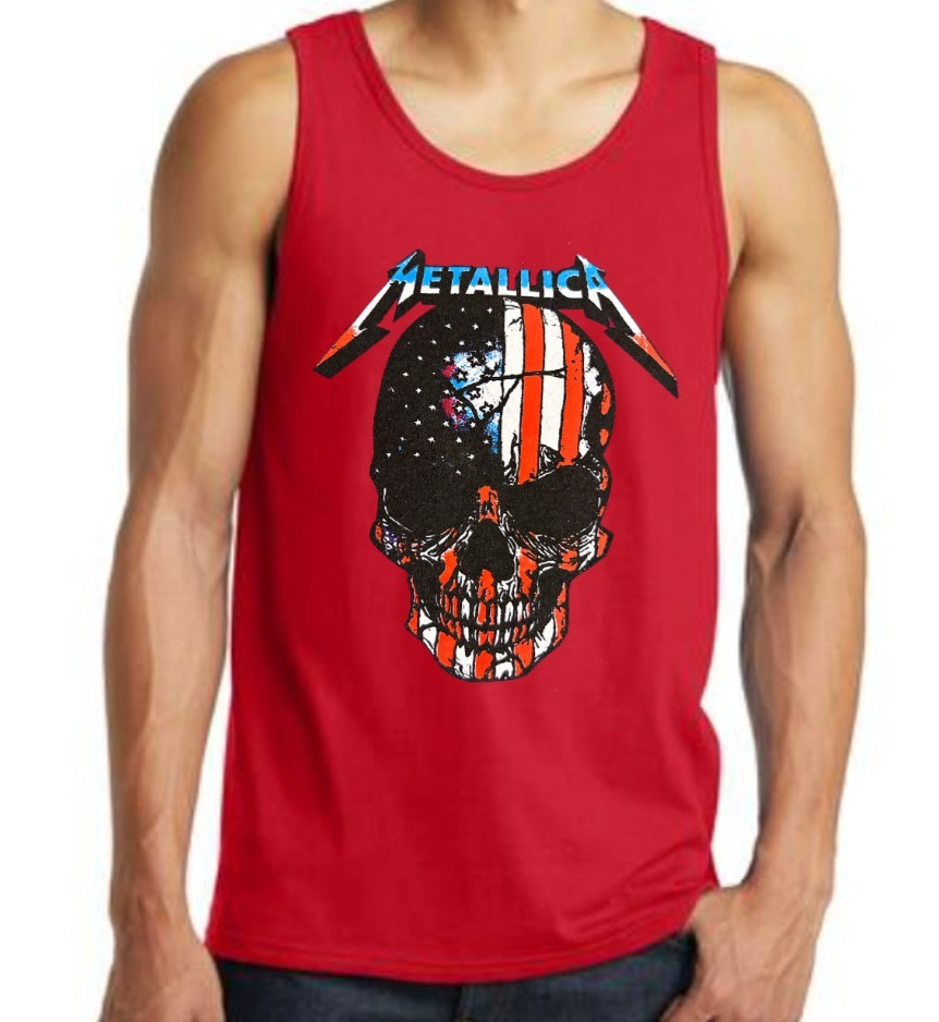 METALLICA AMERICAN SKULL Heavy Metal Band Black Tank Top
