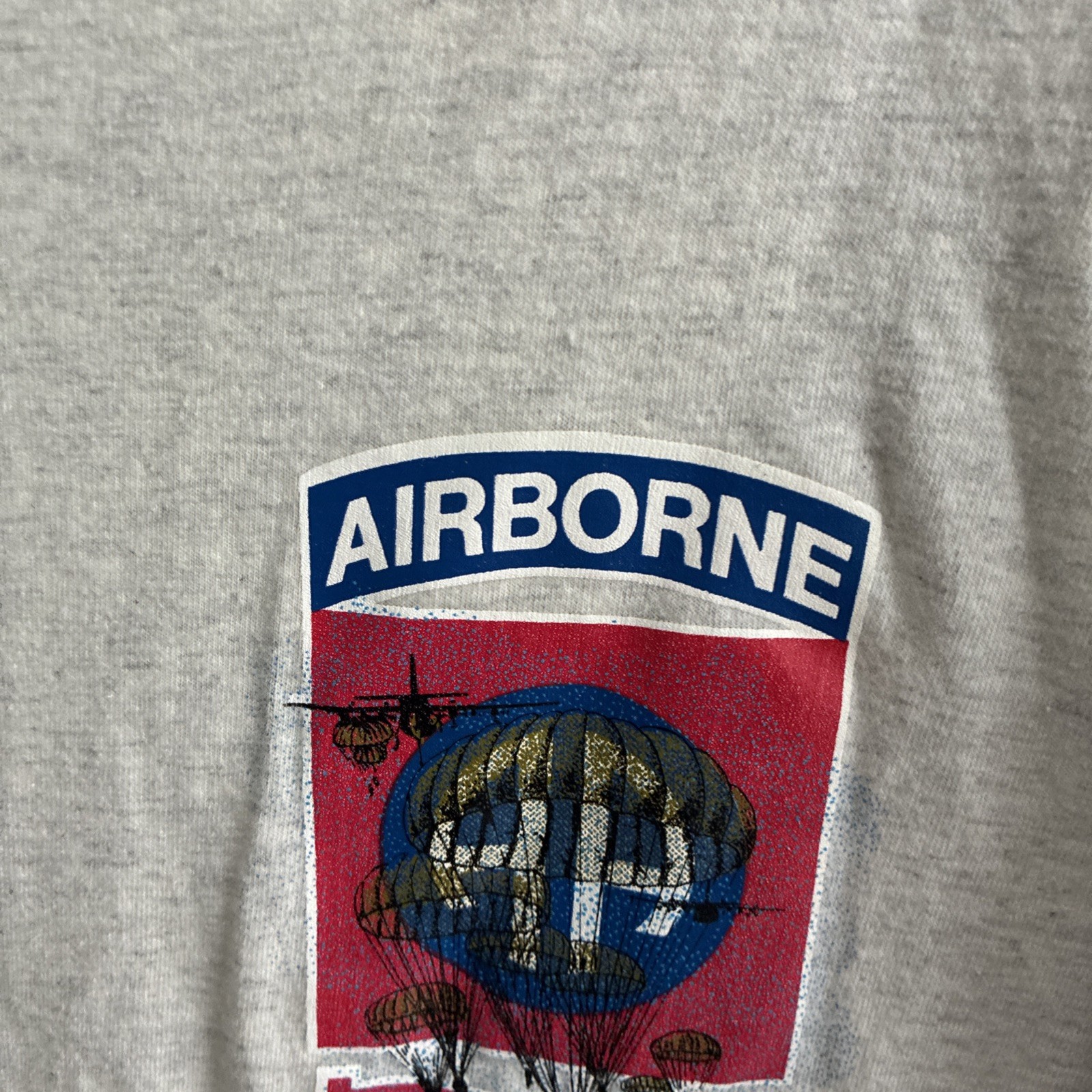 Soffe Mens T Shirt Gray Airborne Graphic XL Cotton Crew Vintage 90s Singel Stich