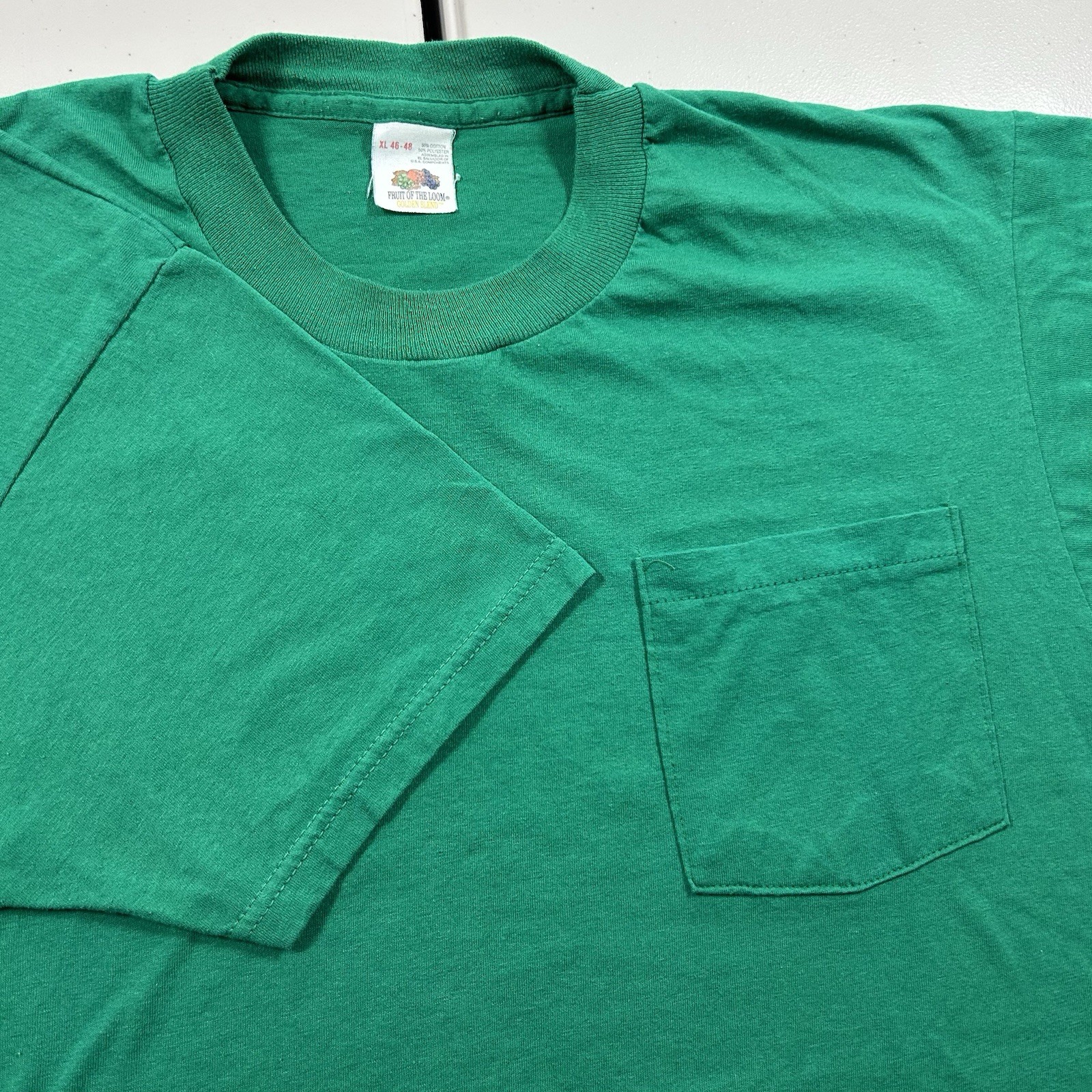 Vintage 90s Fruit of the Loom Selvedge Pocket T Shirt Men’s Size Large Green