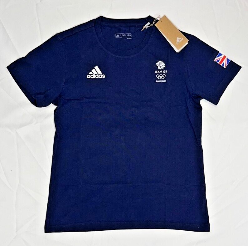 Adidas Training Shirt Team GB Olympic 100% Cotton White Blue XS S M L XL 2XL 3XL