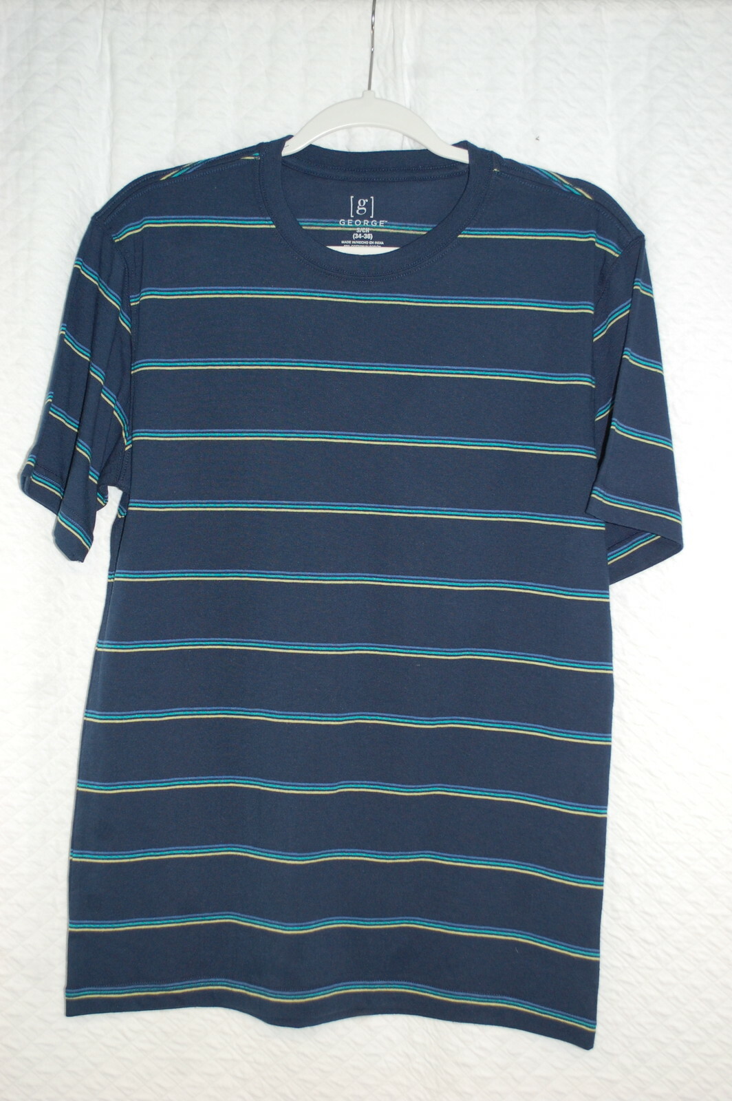 Mens S/S T-Shirt NAVY w/ THIN STRIPES Blue Turquoise Olive SIZE S M L XL 2XL