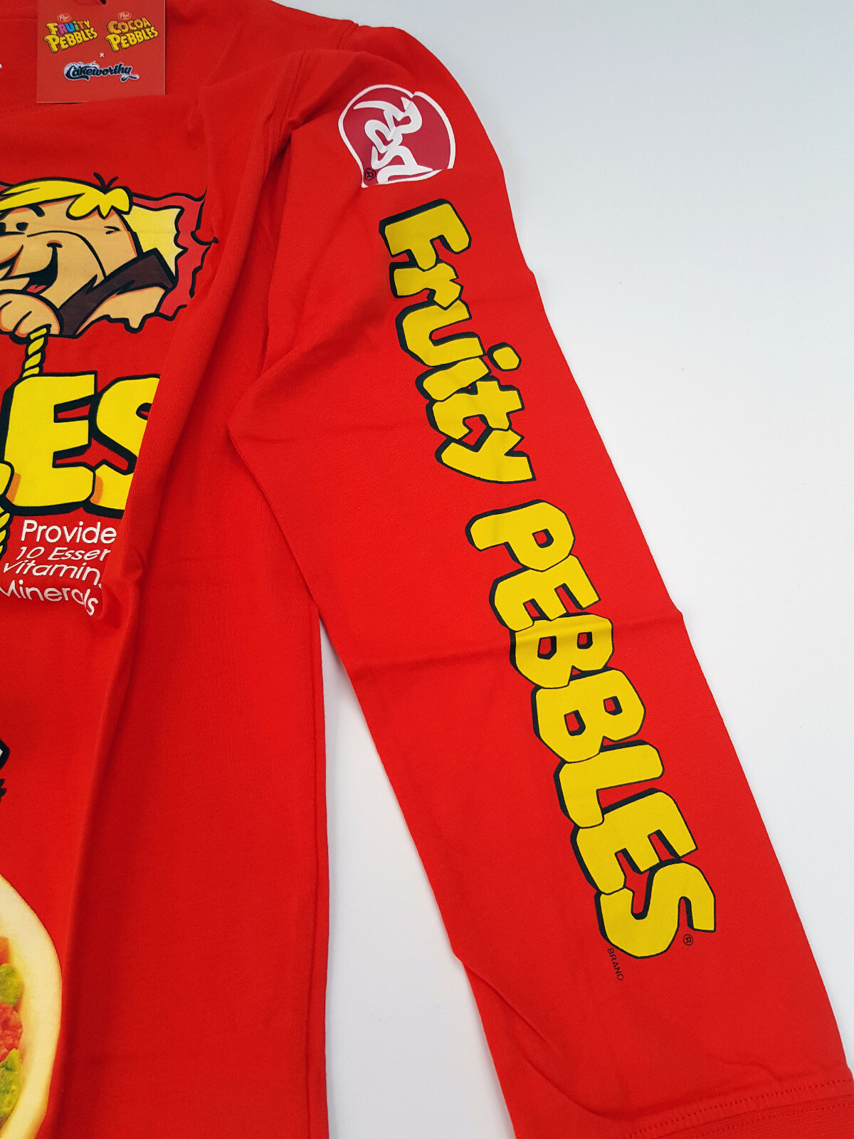 Cakeworthy x Fruity Pebbles Cereal Long Sleeve T-Shirt Top Red The Flintstones