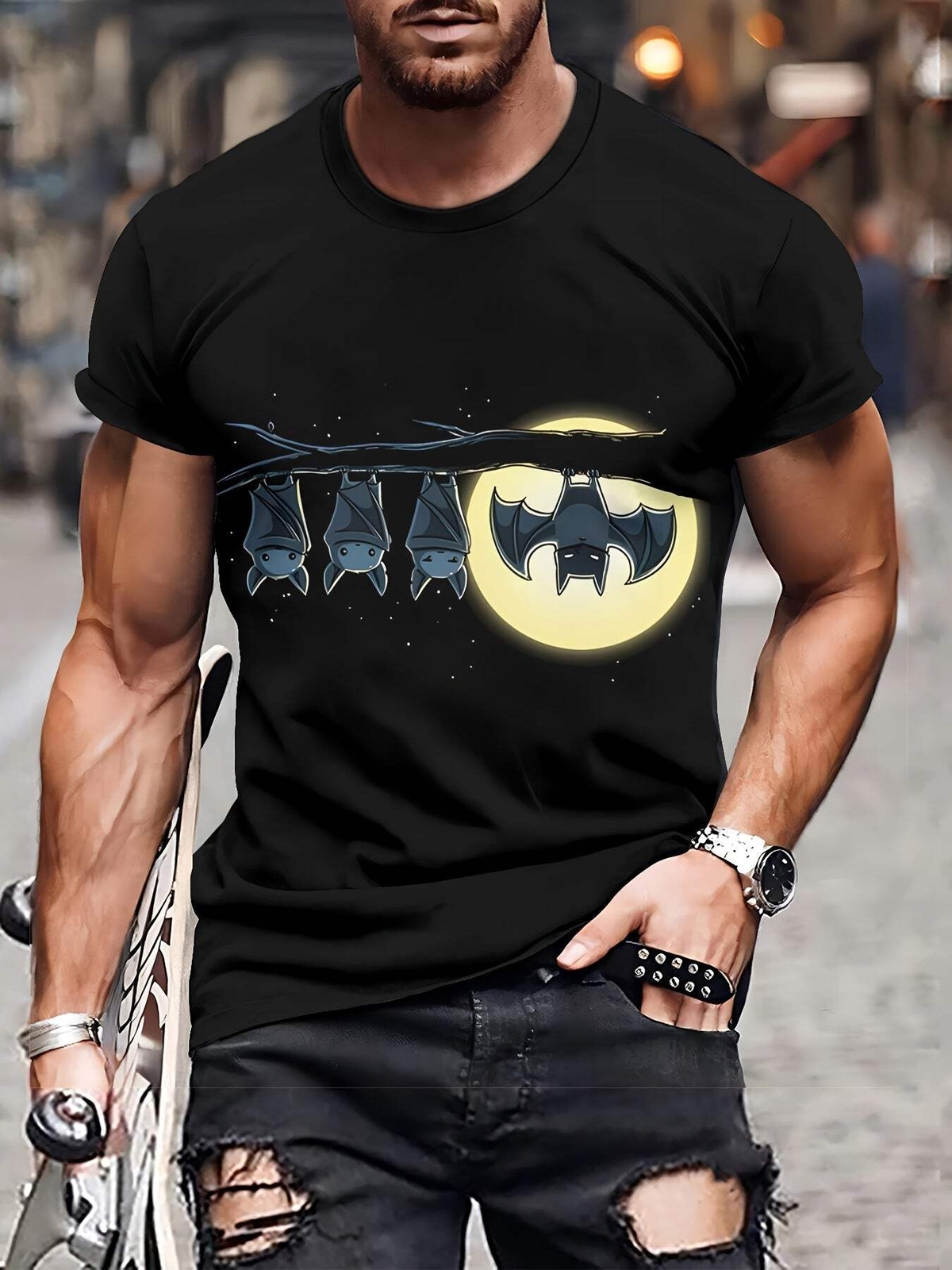 Men’s 3D Printed Fashionable T-shirt – Casual Breathable Polyester Fiber, Machin
