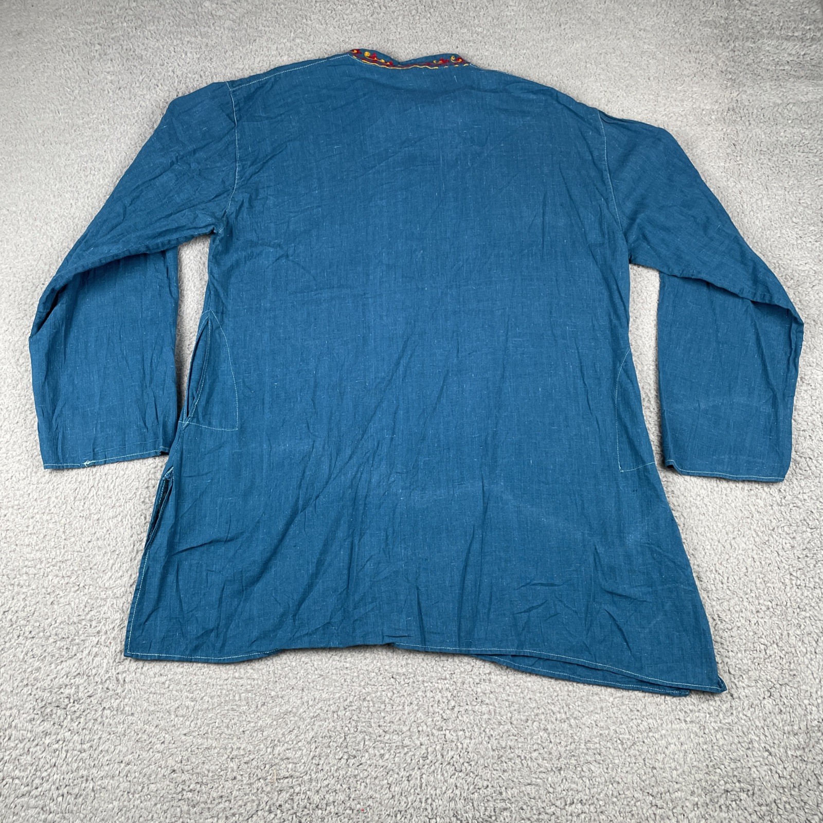 Traditional Indian Bohemian Relaxed Fit Shirt Dark Teal Blue L/XL Thin Knit