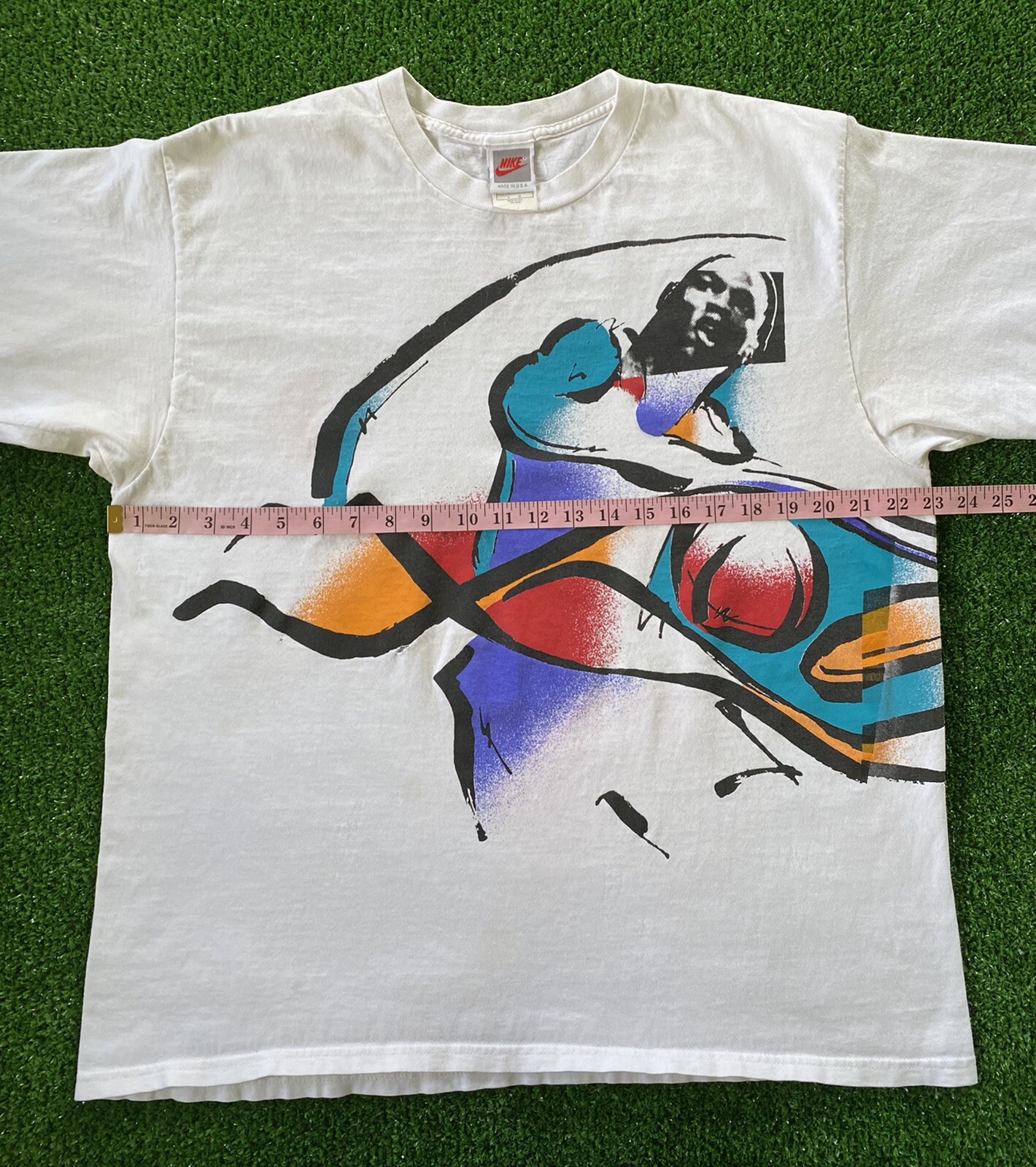 VTG 1993 Nike Air Jordan VIII 8 Aqua Geometric T-Shirt 90s Single Stitch 23×27.5