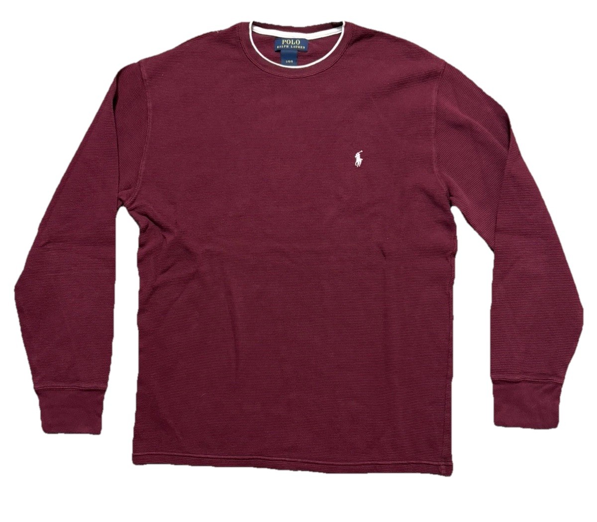 Polo Ralph Lauren Mens Large Shirt Waffle Knit Thermal T Maroon L/S Pull on Logo