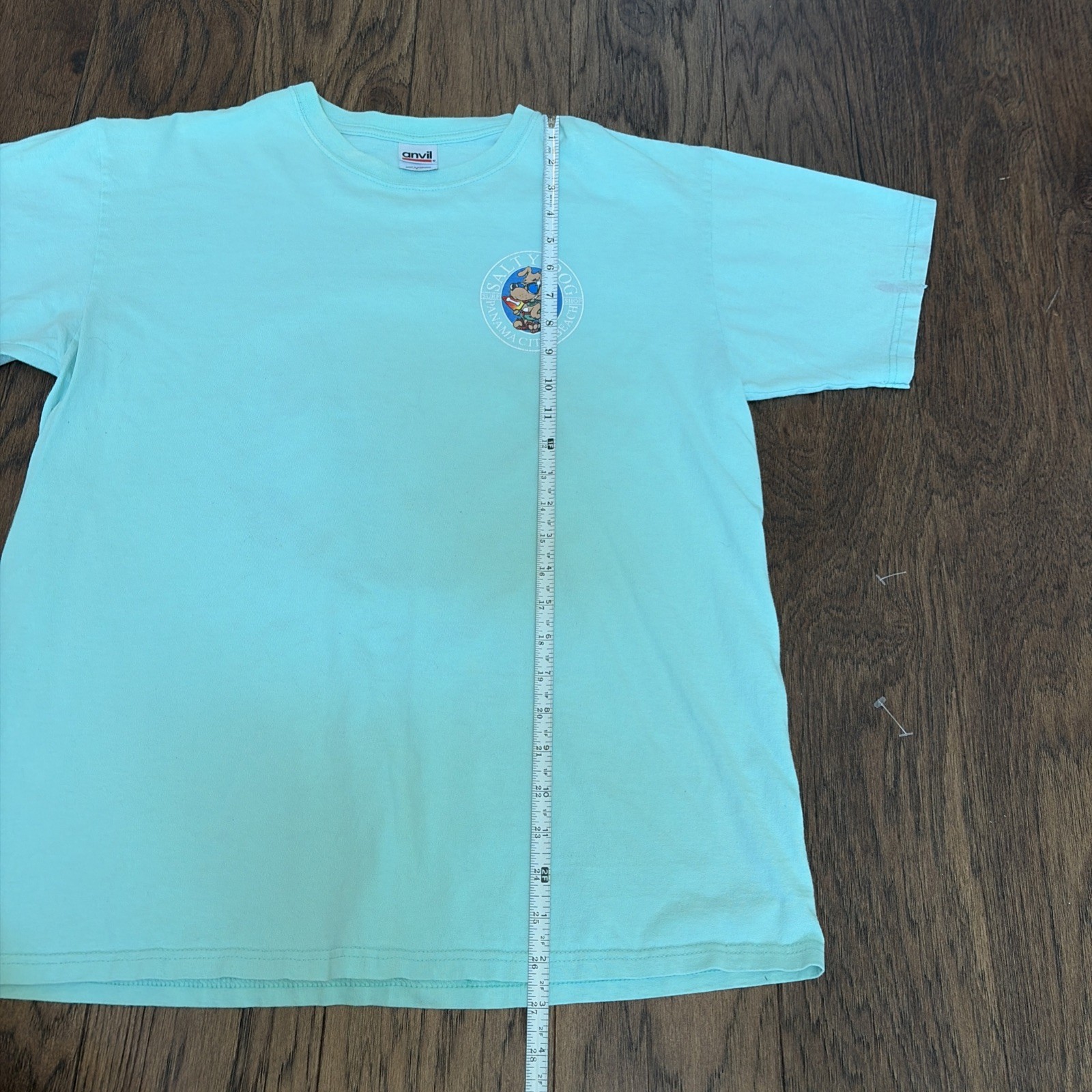 90s Y2K Vintage Salty Dog T-Shirt Turquoise Size Large Mens Panama City Anvil