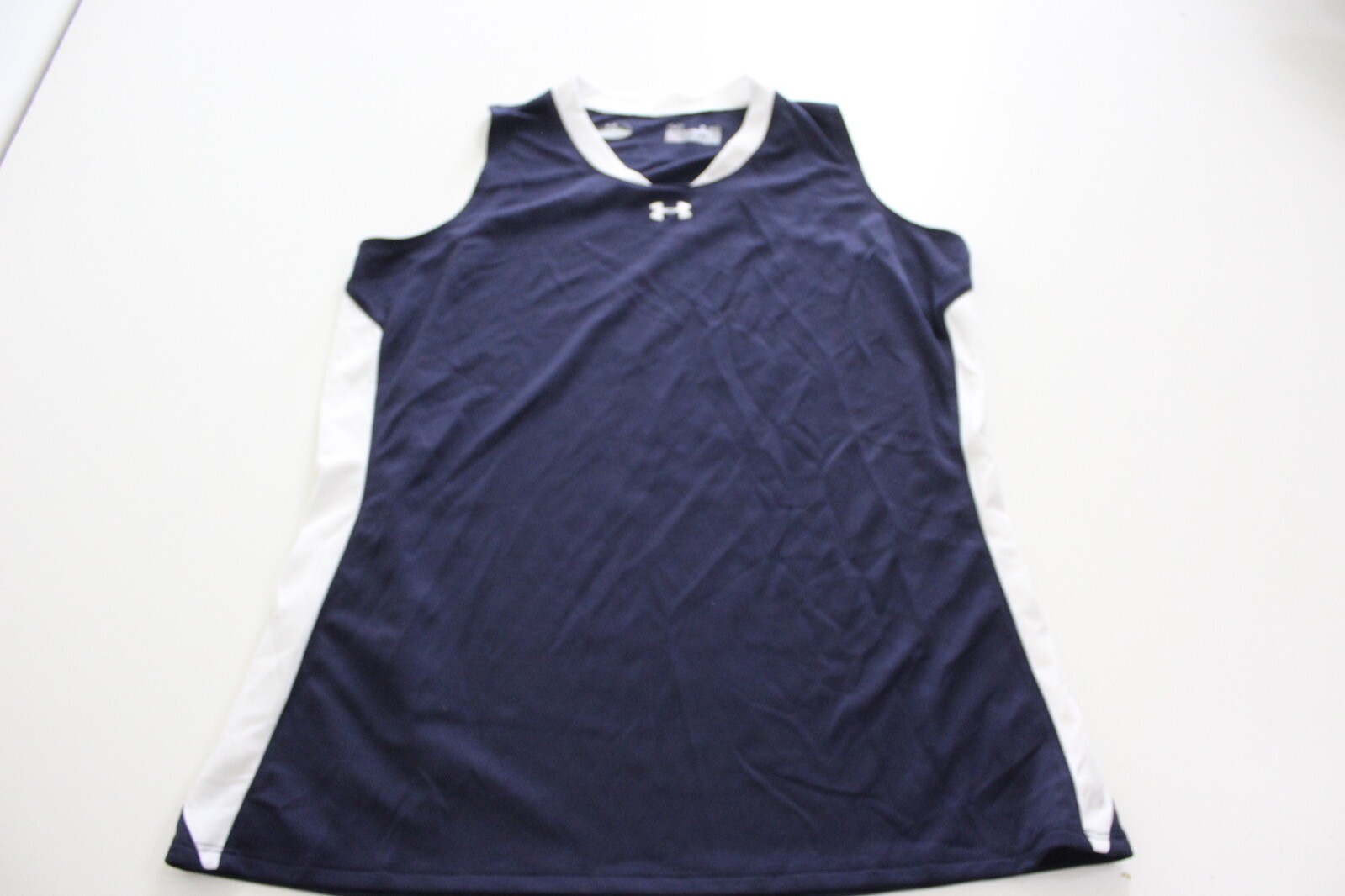 WOMENS Under Armour Blue White Tank Top Sporting TEE T SHIRT Semi Fitted Large L