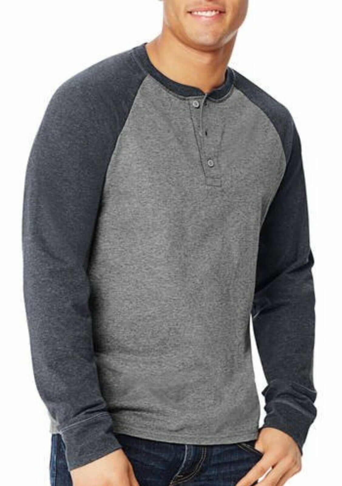 Hanes Big Men’s X-temp Long Sleeve Colorblock Raglan Henley T-shirt 2X (NEW)