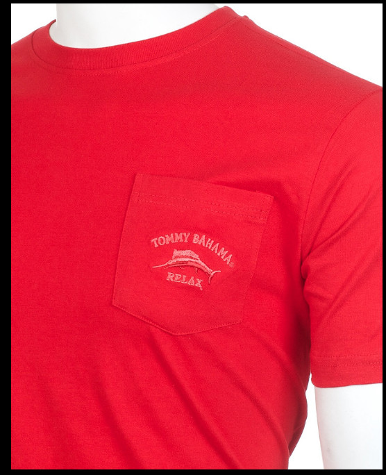 $48 TOMMY BAHAMA Embroidered Logo RED Relaxed Fit Short Sleeve Pocket T-shirt
