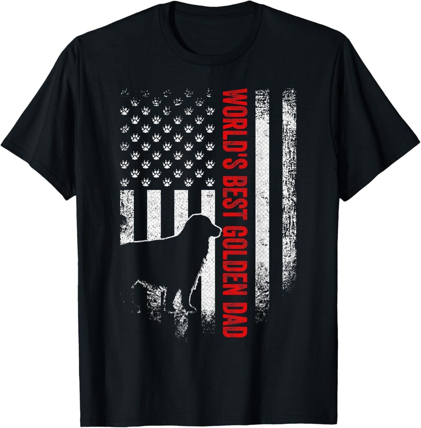 Funny Dog Vintage American Flag World’s Best Golden Retriever Dad Gift T-Shirt