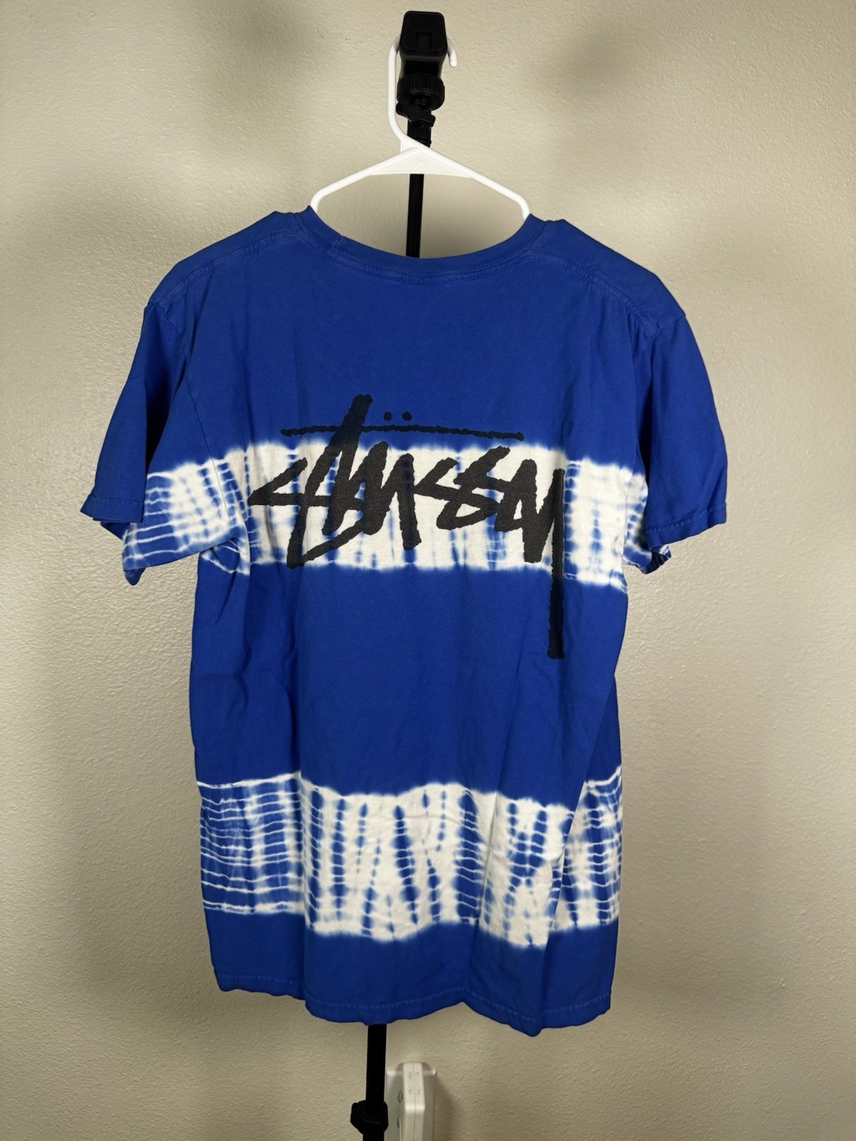 Stussy T-shirt Men’s Size Medium Blue White Tie Dye Logo Tee Skater Y2K
