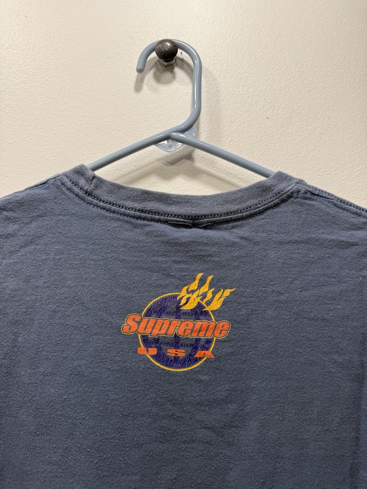 Supreme FW17 Flames Blue T-Shirt Size Medium Distressed Faded See Pics