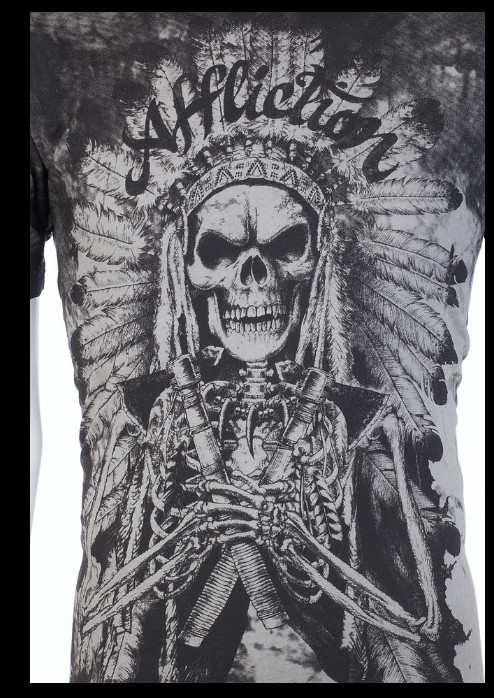 $58 AFFLICTION Grey TRUSTED TIME Short Sleeve Slim Fit Y2K MMA Elite T-shirt NWT