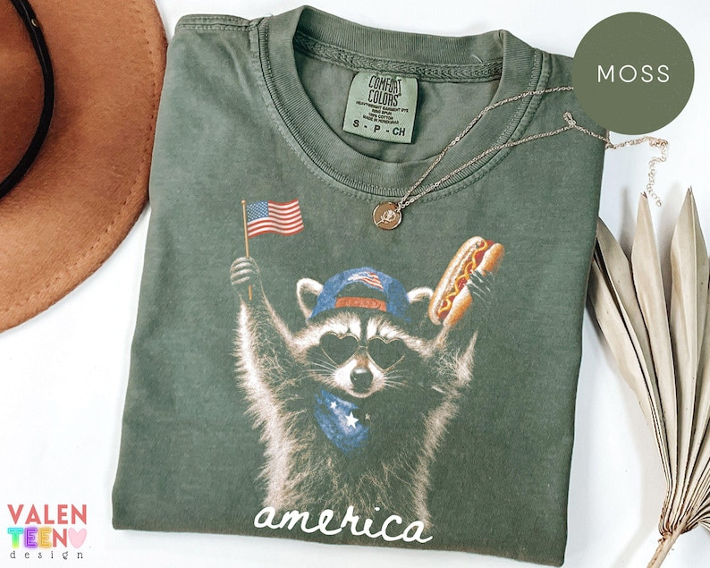 Comfort Colors Feral Raccoon Shirt Patriotic USA Funny 4th of July Tee