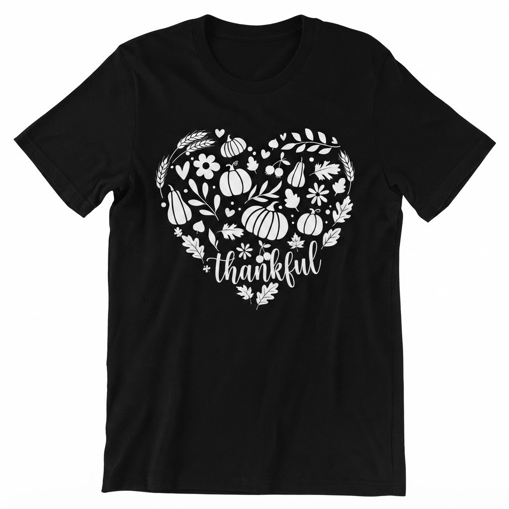 Thankful Autumn Fall Season Pumpkin Heart Floral T-shirt