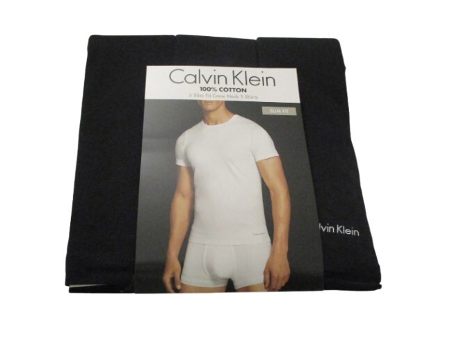 3 CALVIN KLEIN SLIM FIT BLACK WHITE CREWS S M L XL COTTON T-SHIRTS UNDERSHIRTS