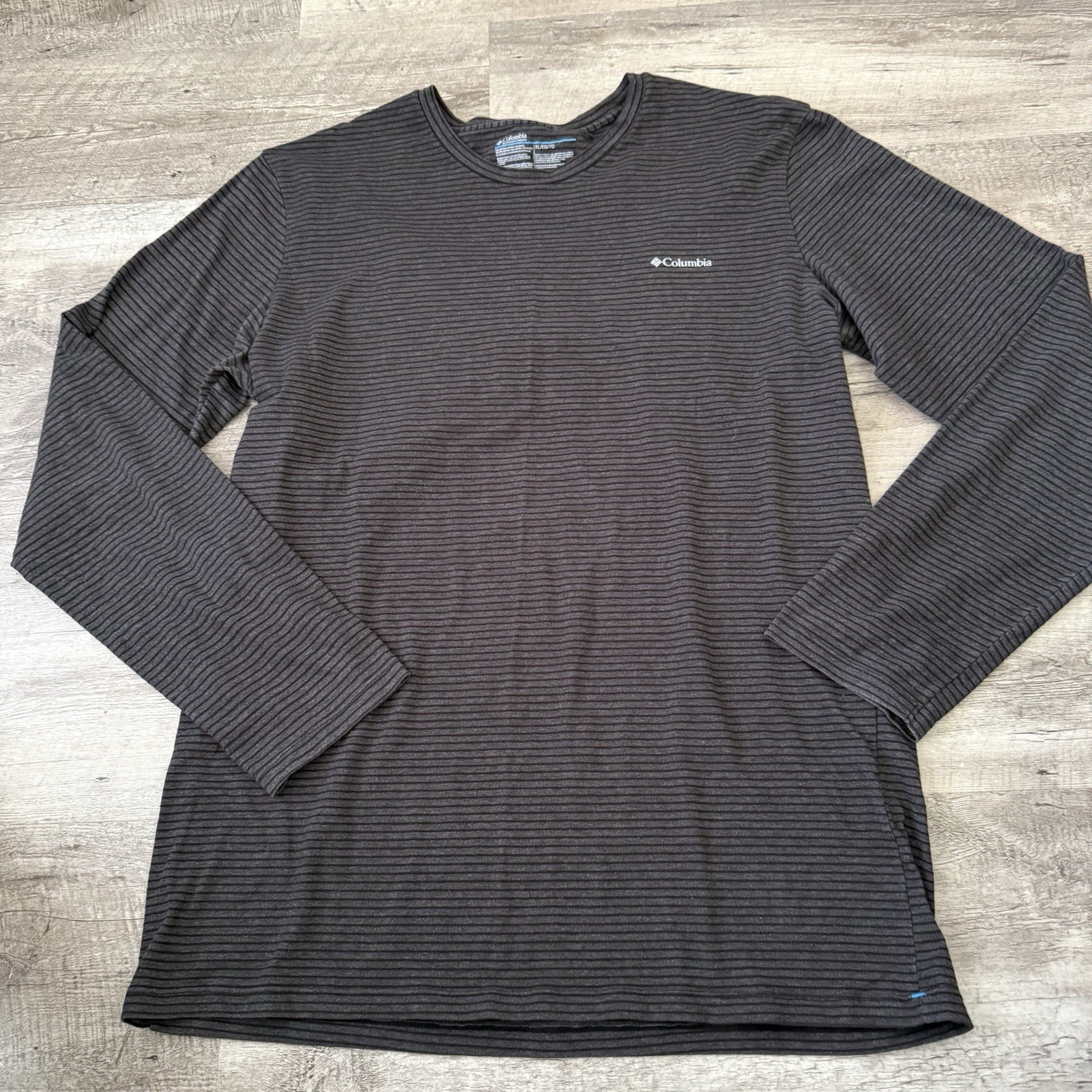 Columbia T-Shirt Mens XL Stretch Gray Striped Long Sleeve Crew Neck Tee Top