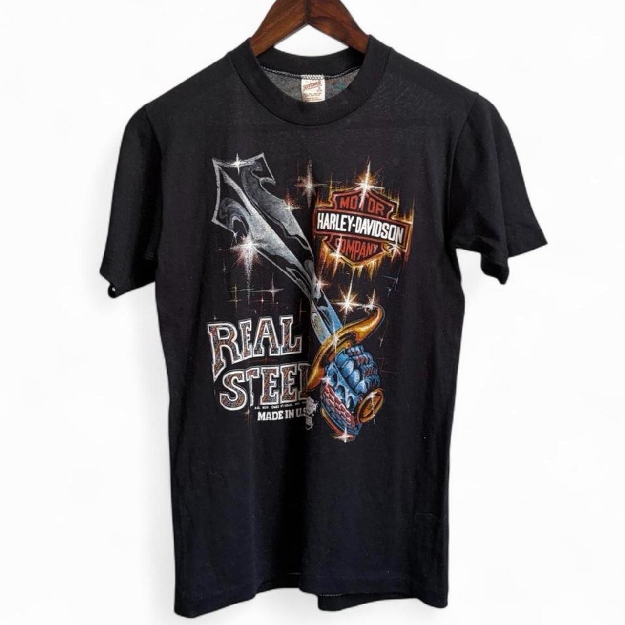 Vintage 80s Harley Davidson Biker Real Steel Men’s S Retro Grunge Motorcycle Tee