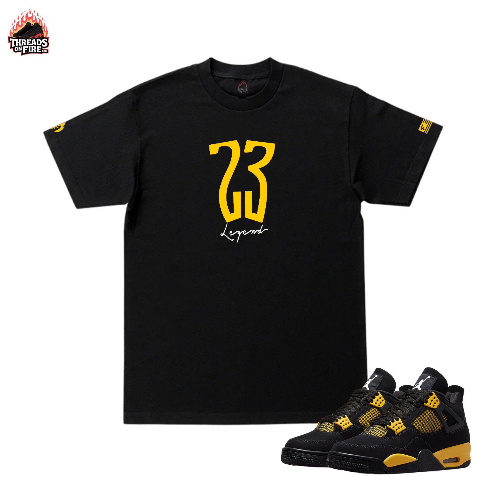 Men’s Black Yellow T-Shirt Sneakerhead Casual Tees To Match Jordan 4 Thunder