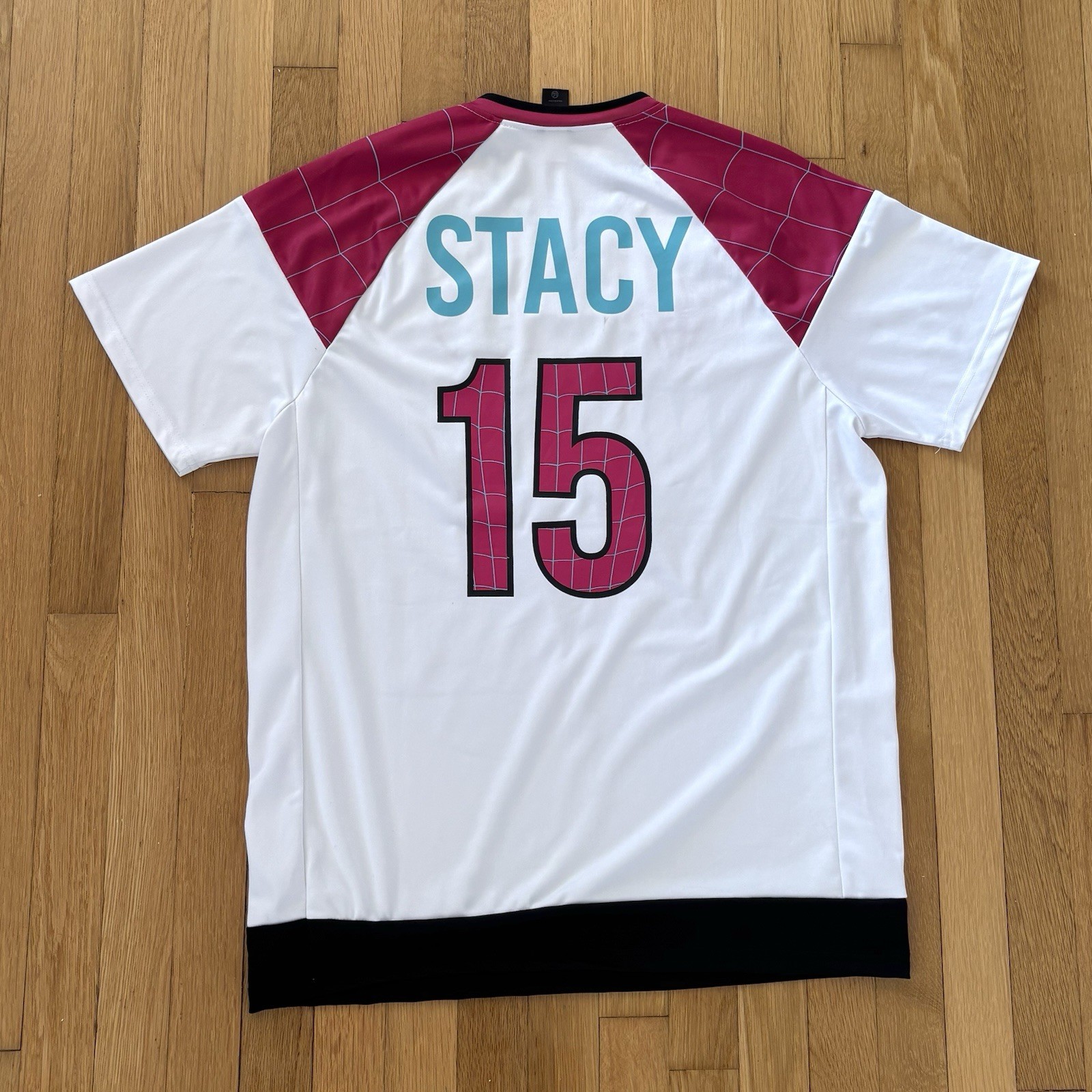 Spider Man Gwen Stacy Baseball Jersey Mens Large White Pink Marvel Rare