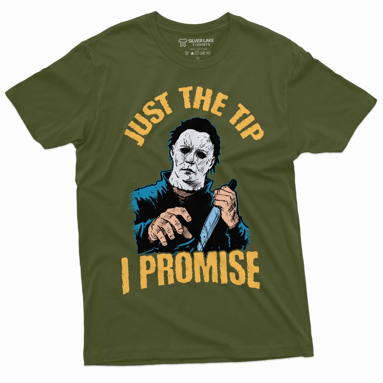 Horror Movie Halloween T-shirt Just the Tip I promise Knife Funny Cool Tee