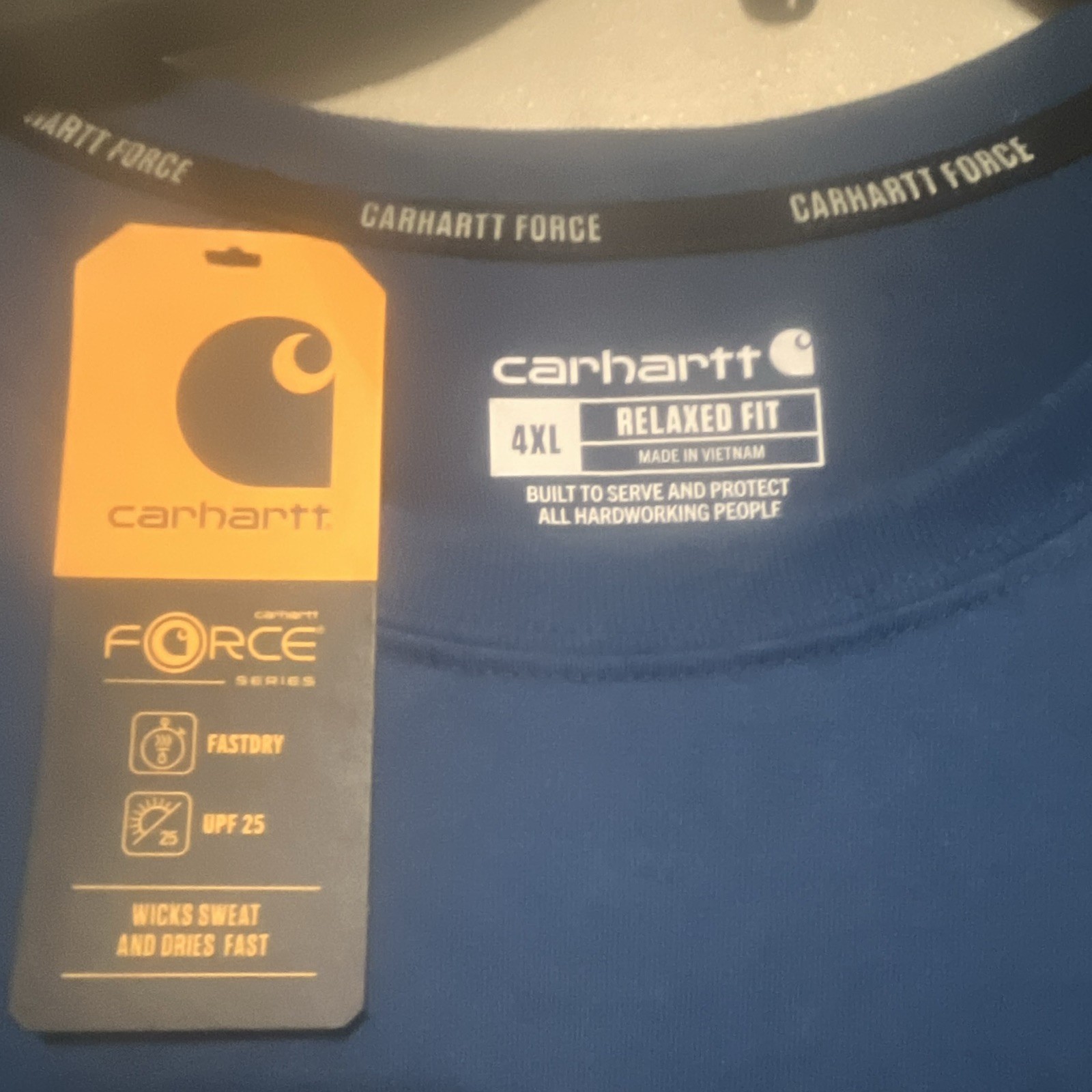 Carhartt Force Men’s 4XL Regular Relaxed Fit Blue UPF 25 Logo Pocket Tee