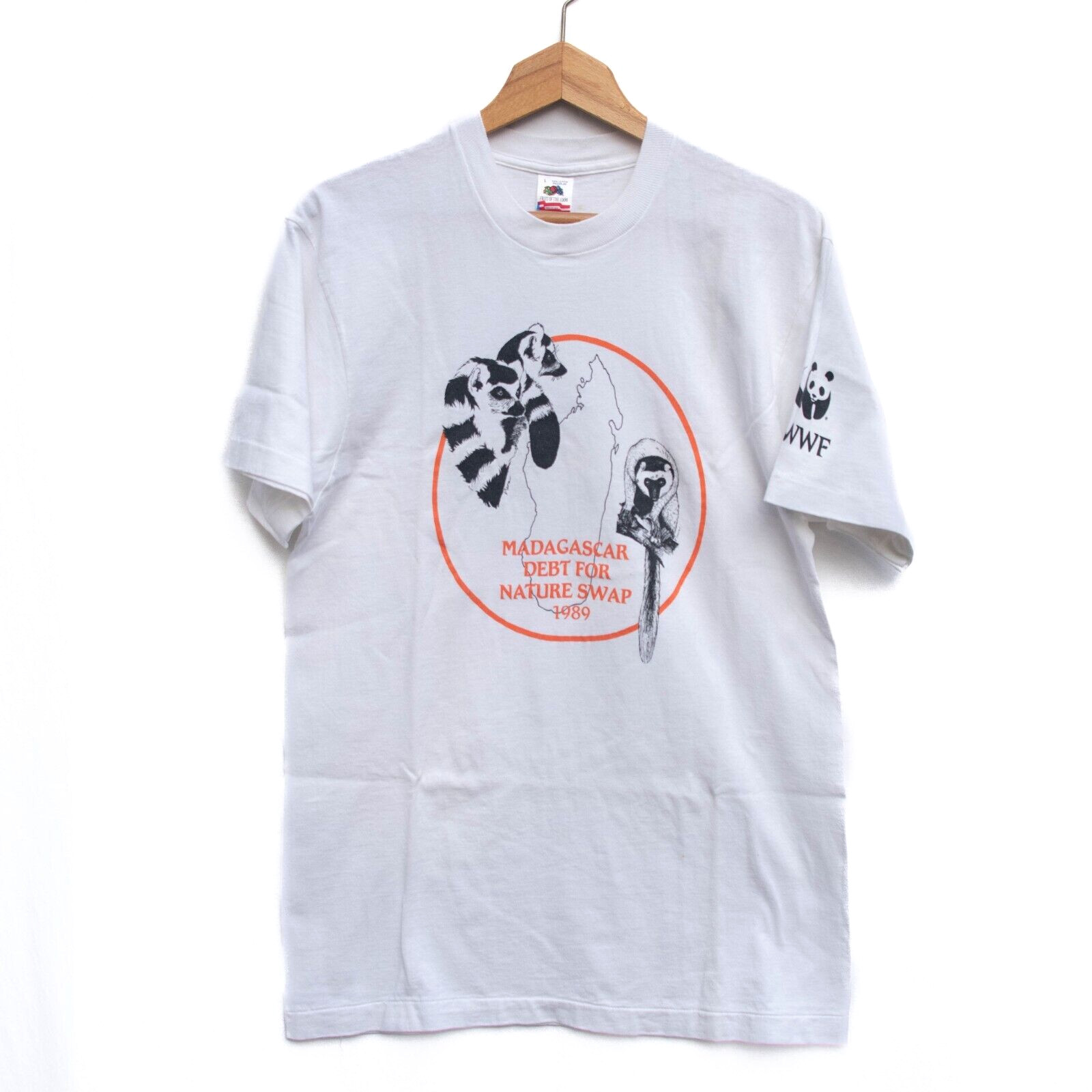 Vtg 1989 WWF Madagascar T-Shirt L Lemur Double Sided Single Stitch USA Made Rare