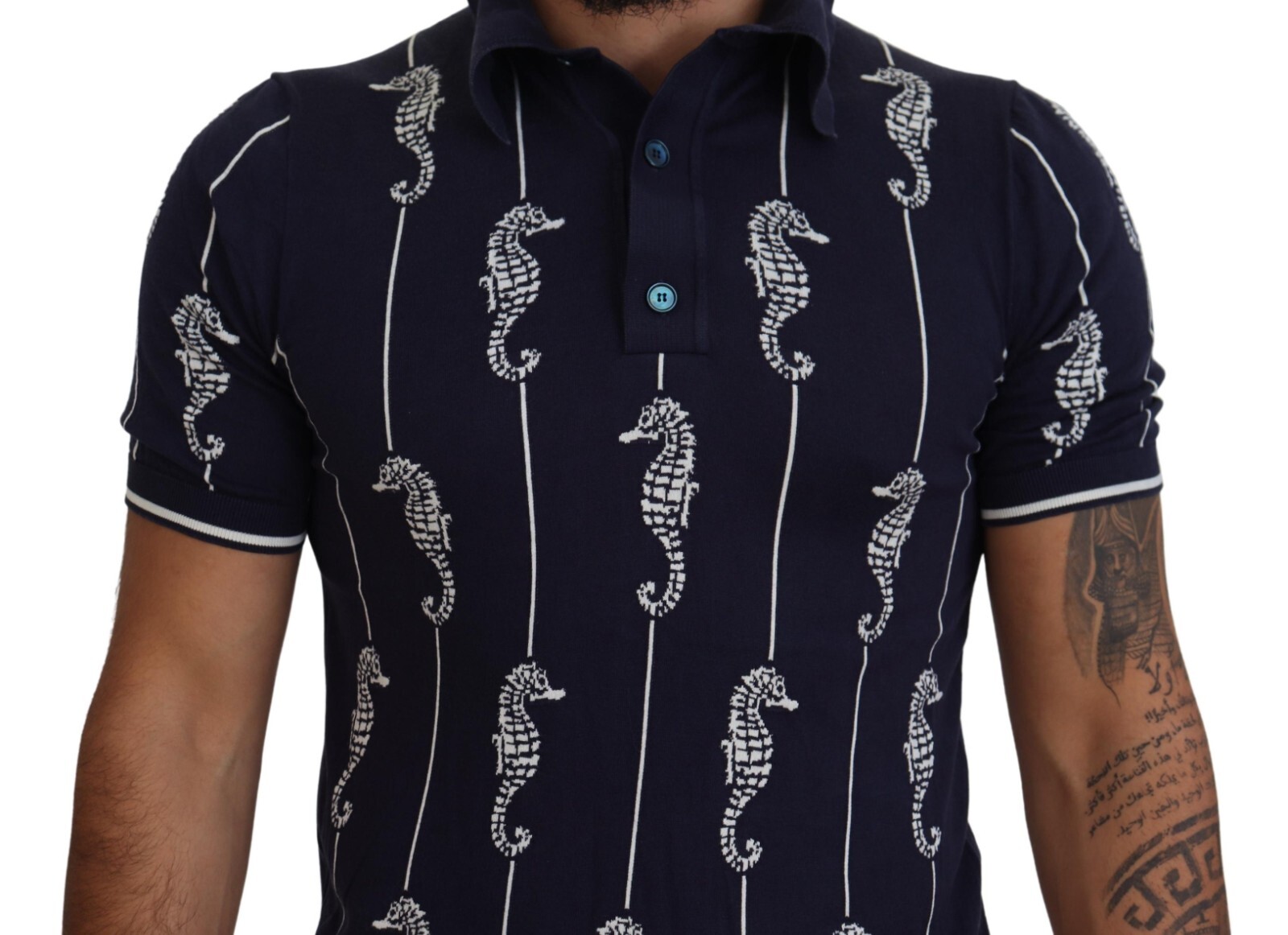 DOLCE & GABBANA T-shirt Dark Blue Sea Horse Collared Polo IT50/US40/L 1350usd
