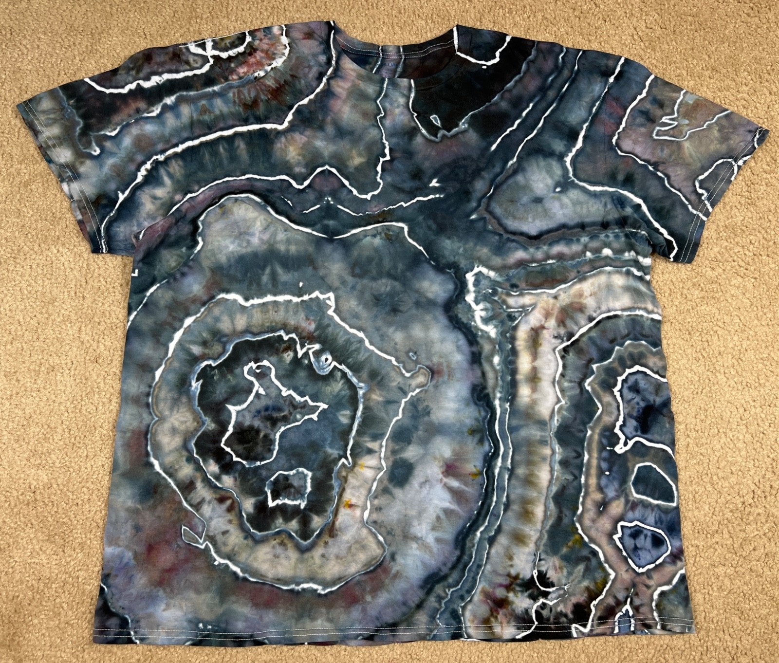 Handmade Ice Tie Dye T-Shirt 2XL Mens Womens Soft Cotton Green Grey Geode