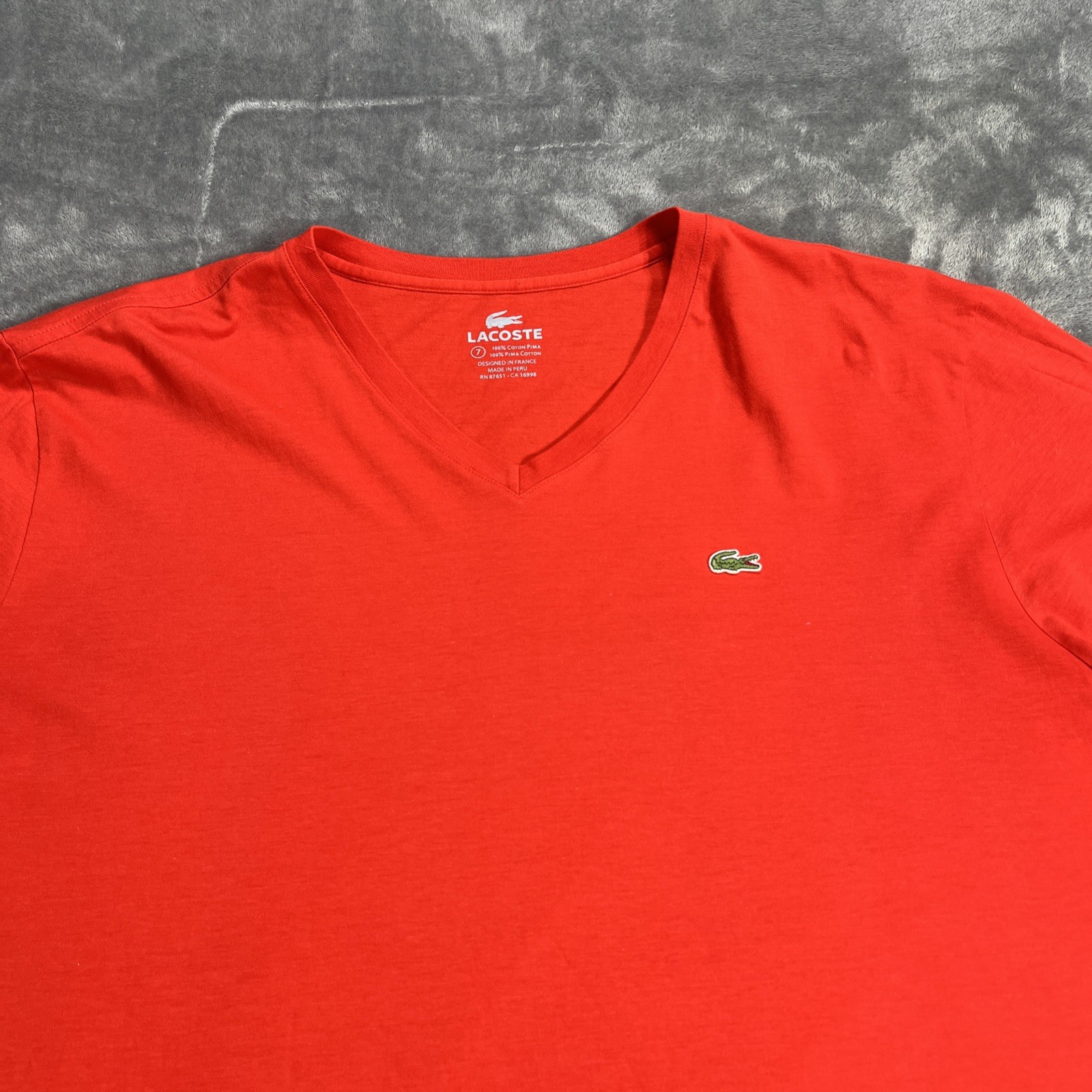 Lacoste Shirt Men 2XL Red Regular Fit Pima Cotton RN87651 V Neck Croc Patch Logo