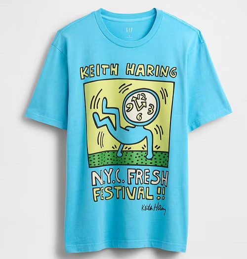 GAP Keith Haring NYC Fresh Festival Clock Face Men’s Blue Cotton T Shirt Medium