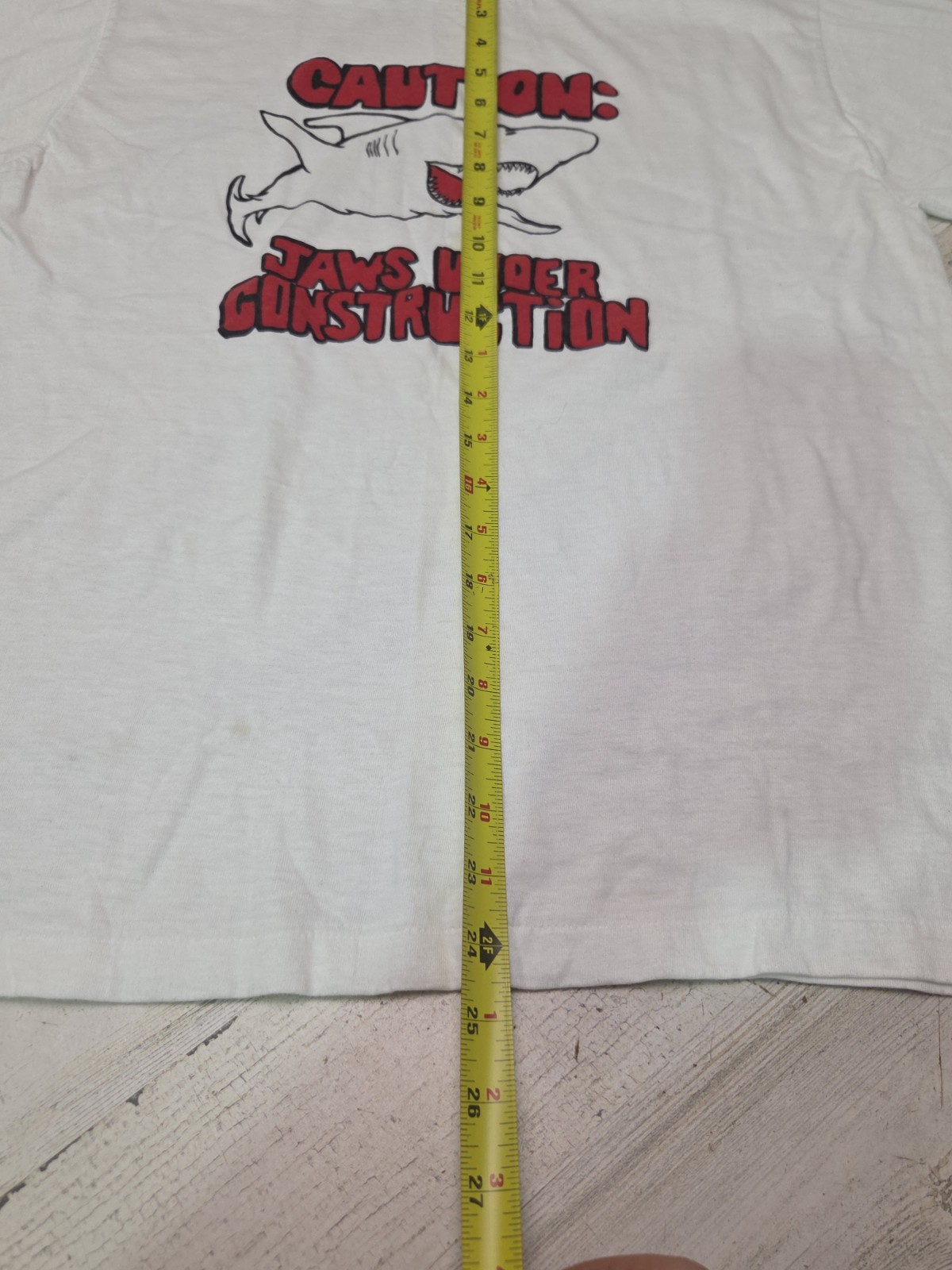 80s Jaws Under Construction Caution T Shirt Single Stitch USA 1980s RARE