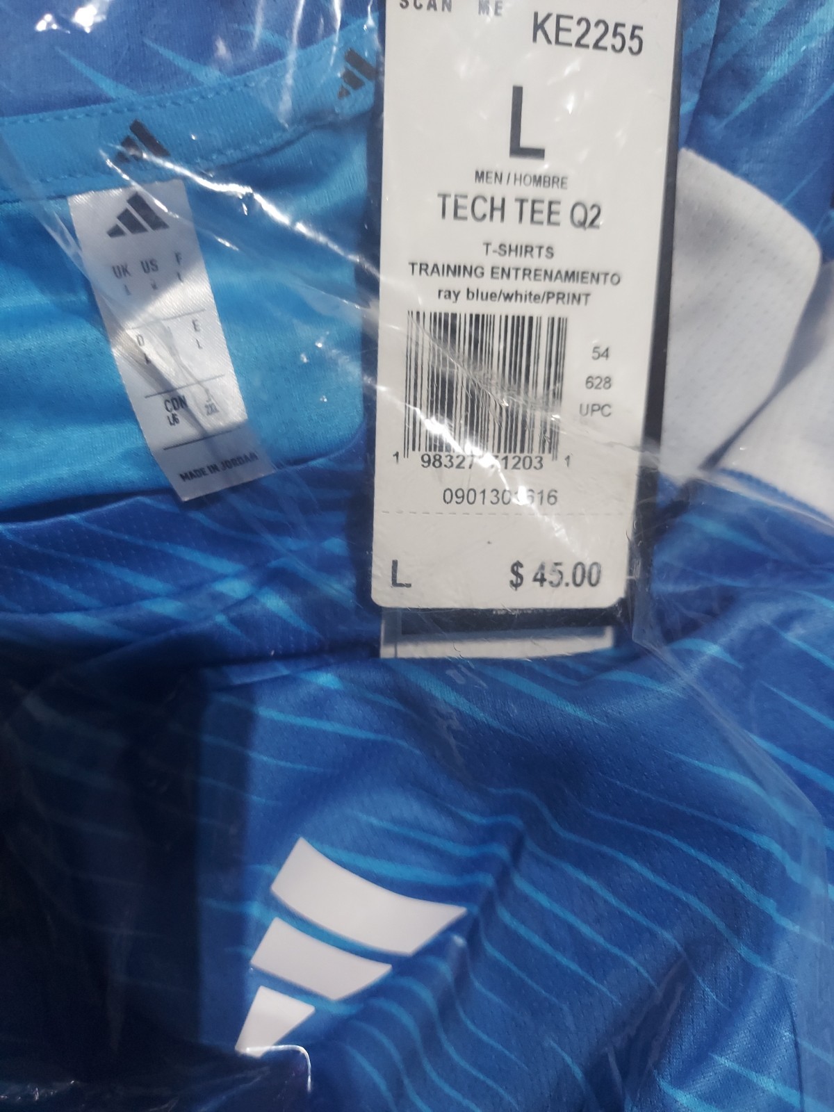 adidas Men’s TECH TEE Q2 Ray blue/White/PRINT Size L Sealed