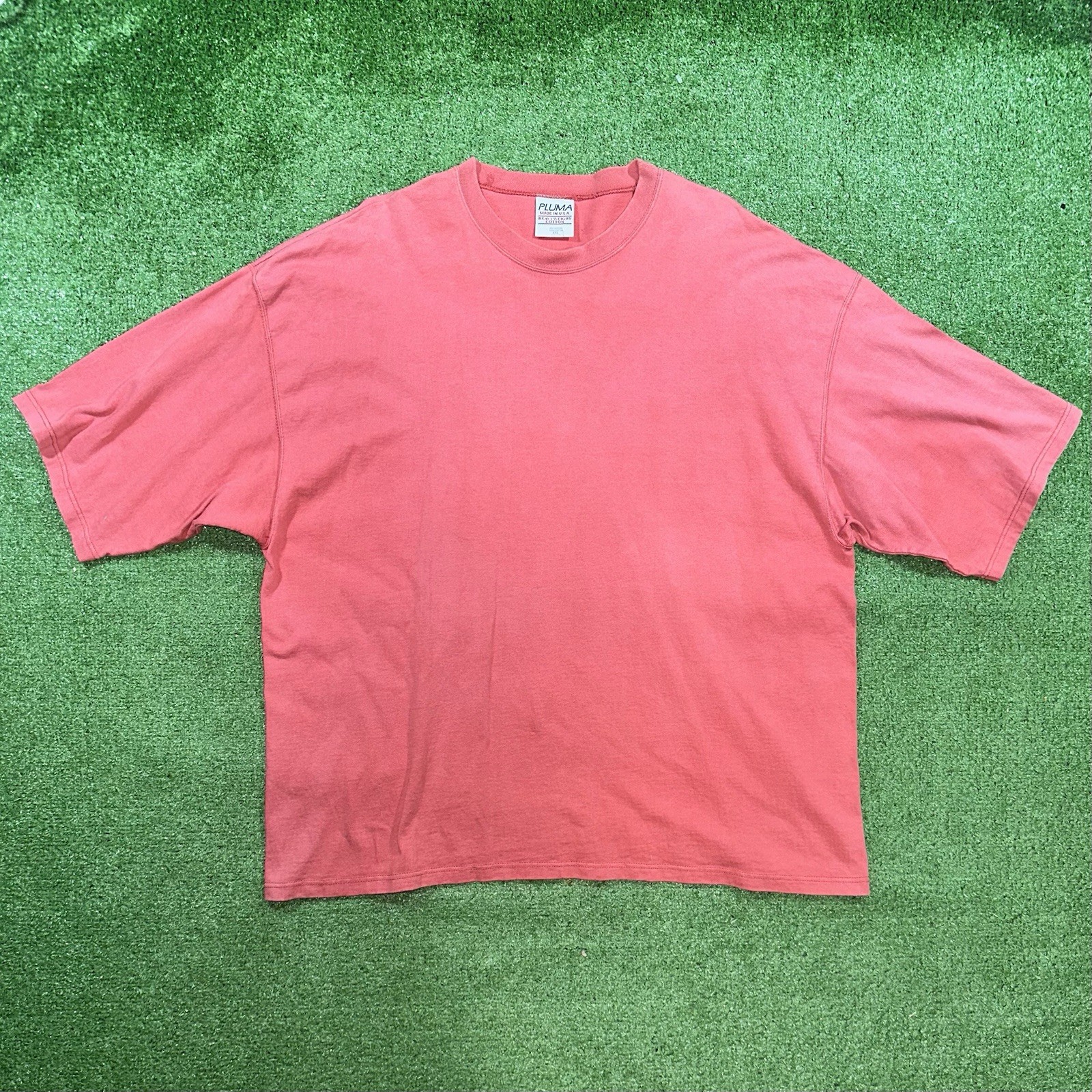Vintage Pluma T Shirt Men’s XXL Heavy Weight Cotton Boxy Coral 2XL Blank USA