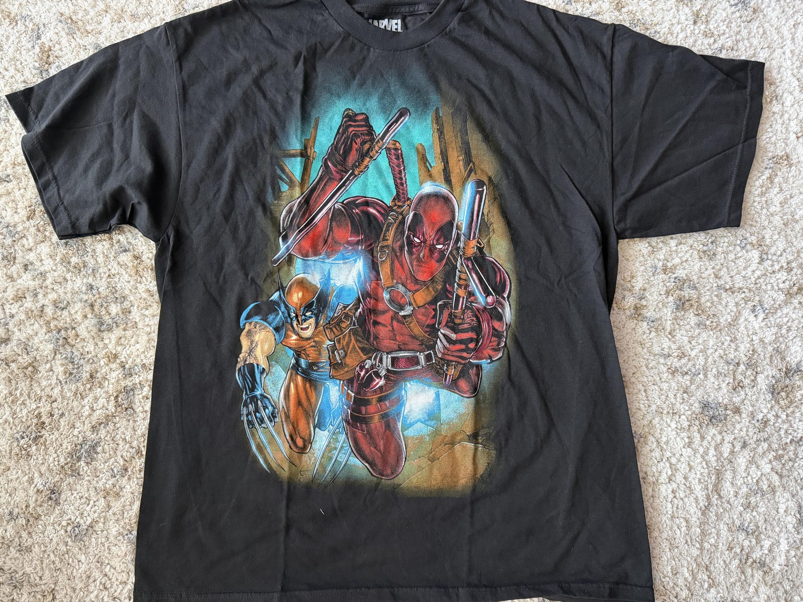 Marvel Deadpool Wolverine Shirt Mens XL Black Graphic Tee Mad Engine 2013 Comic