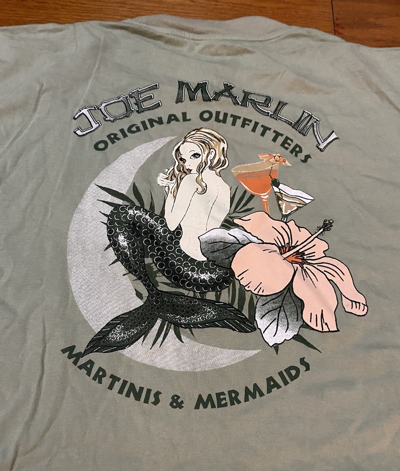 Joe Marlin T-Shirt Men’s Size L Martini Mermaid Fish Tropical Resortwear Large