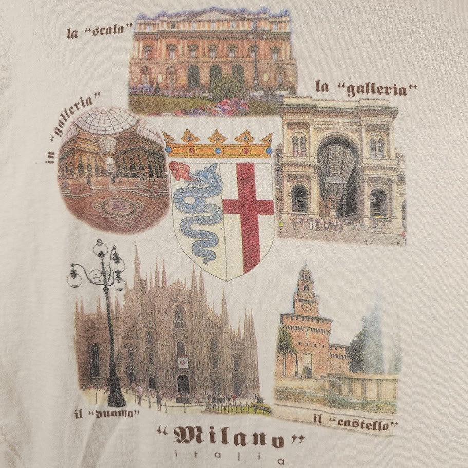Vintage Milan Italy T Shirt Mens Size 2XL Cream 90s Milanese Landmarks Souvenir