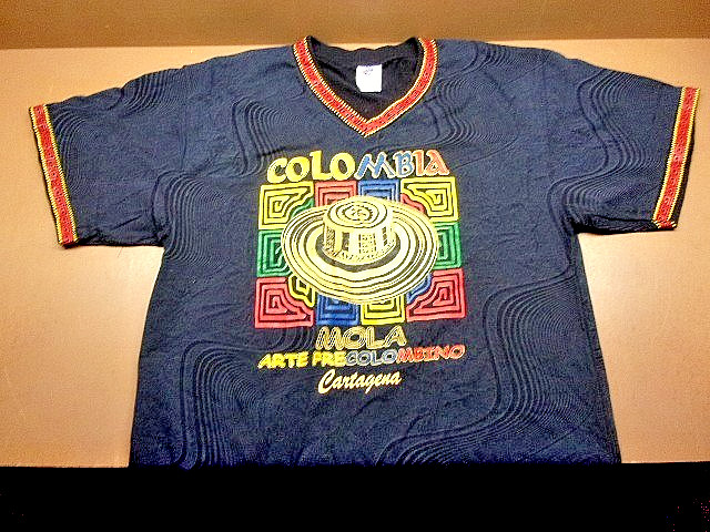 COLOMBIA (the Country) Men’s Colorful T-Shirt Size Large 100% Algodon Cotton VER