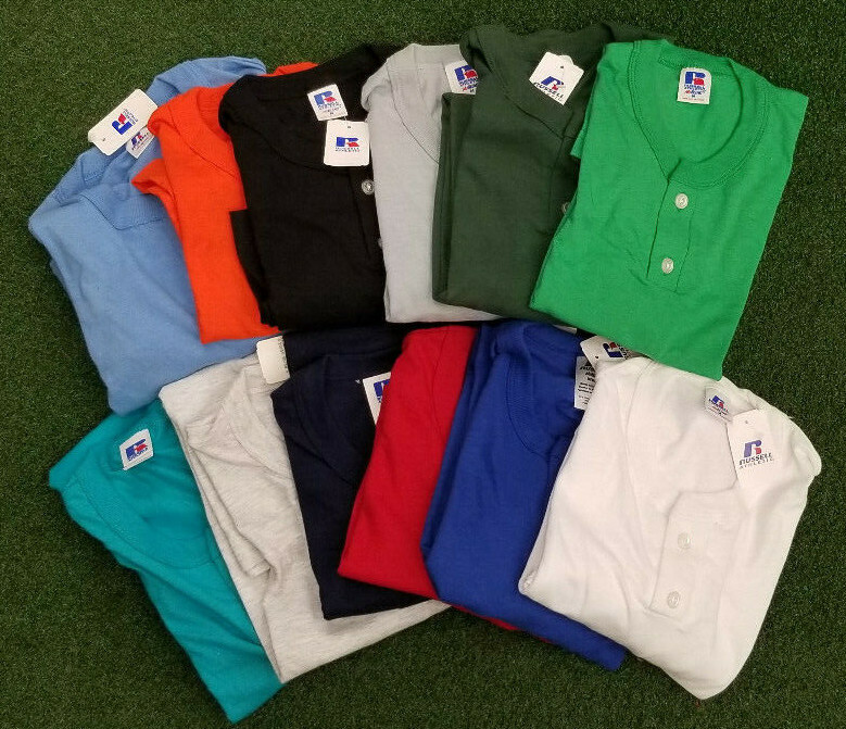 NEW Vintage Russell Athletic Blank 2 Button Henley T-shirt Mens El Salvador