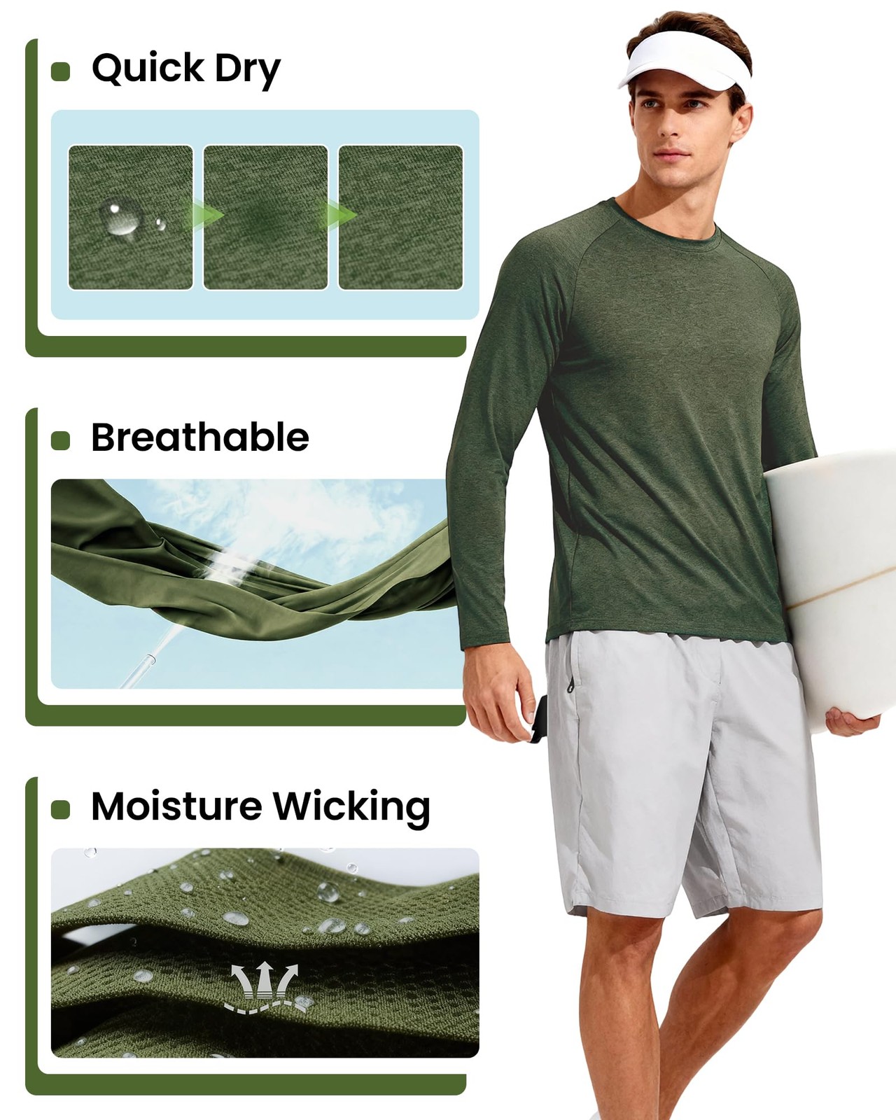 5 Pack Long Sleeve Shirts for Men – Quick Dry Moisture Wicking UPF 50+ Sun Pr…