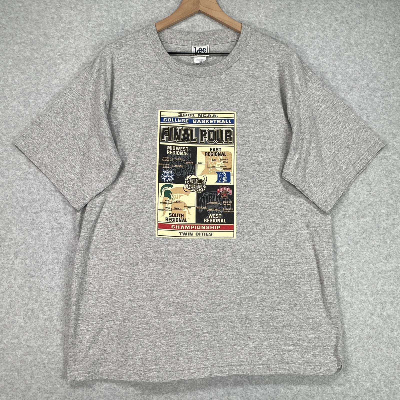 Vintage Lee Sport Shirt Mens L Gray NCAA Final Four Basketball Y2K Crew Neck