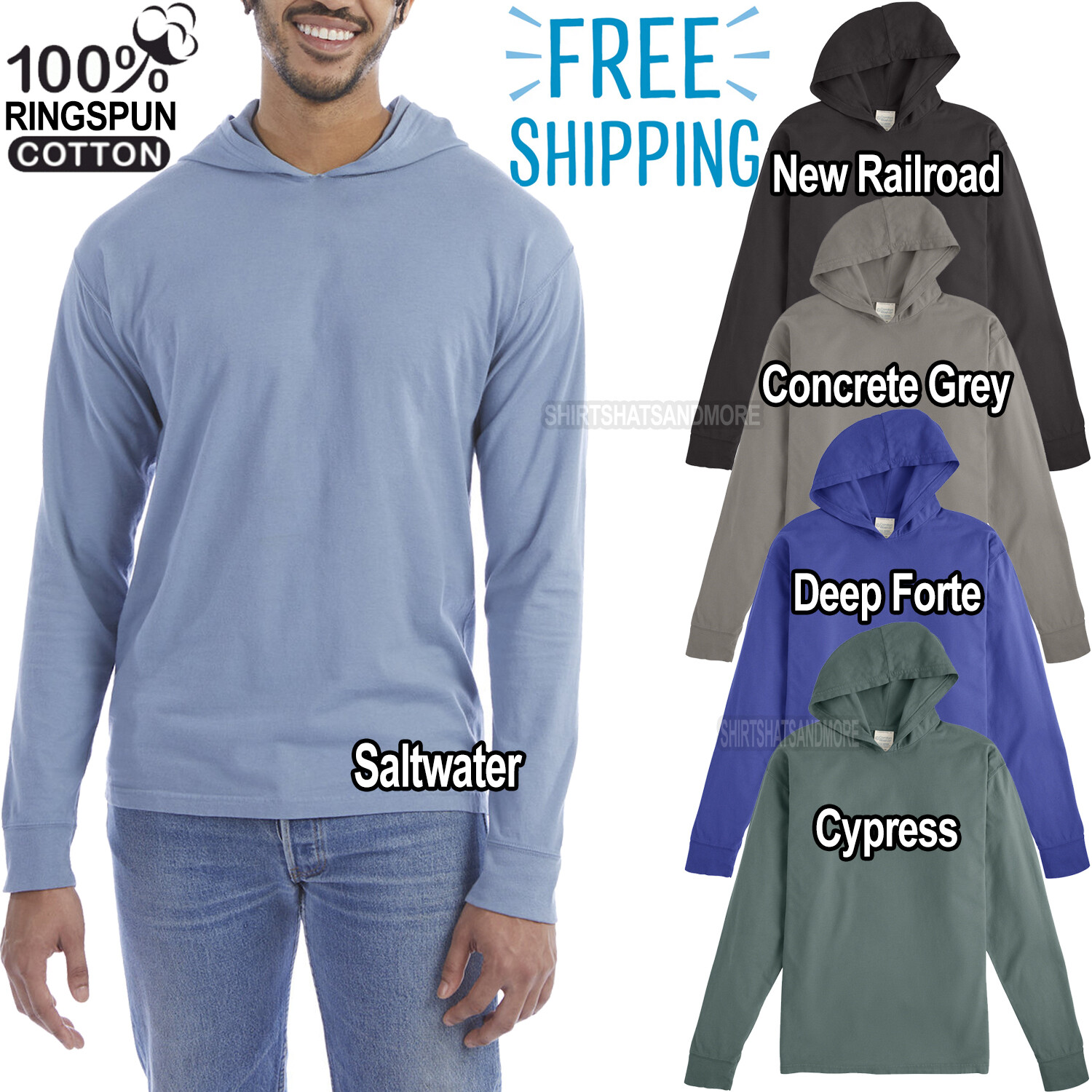 Hanes Garment Washed Comfortable Long Sleeve Hoodie Tee Soft Cotton T-Shirt S-3X