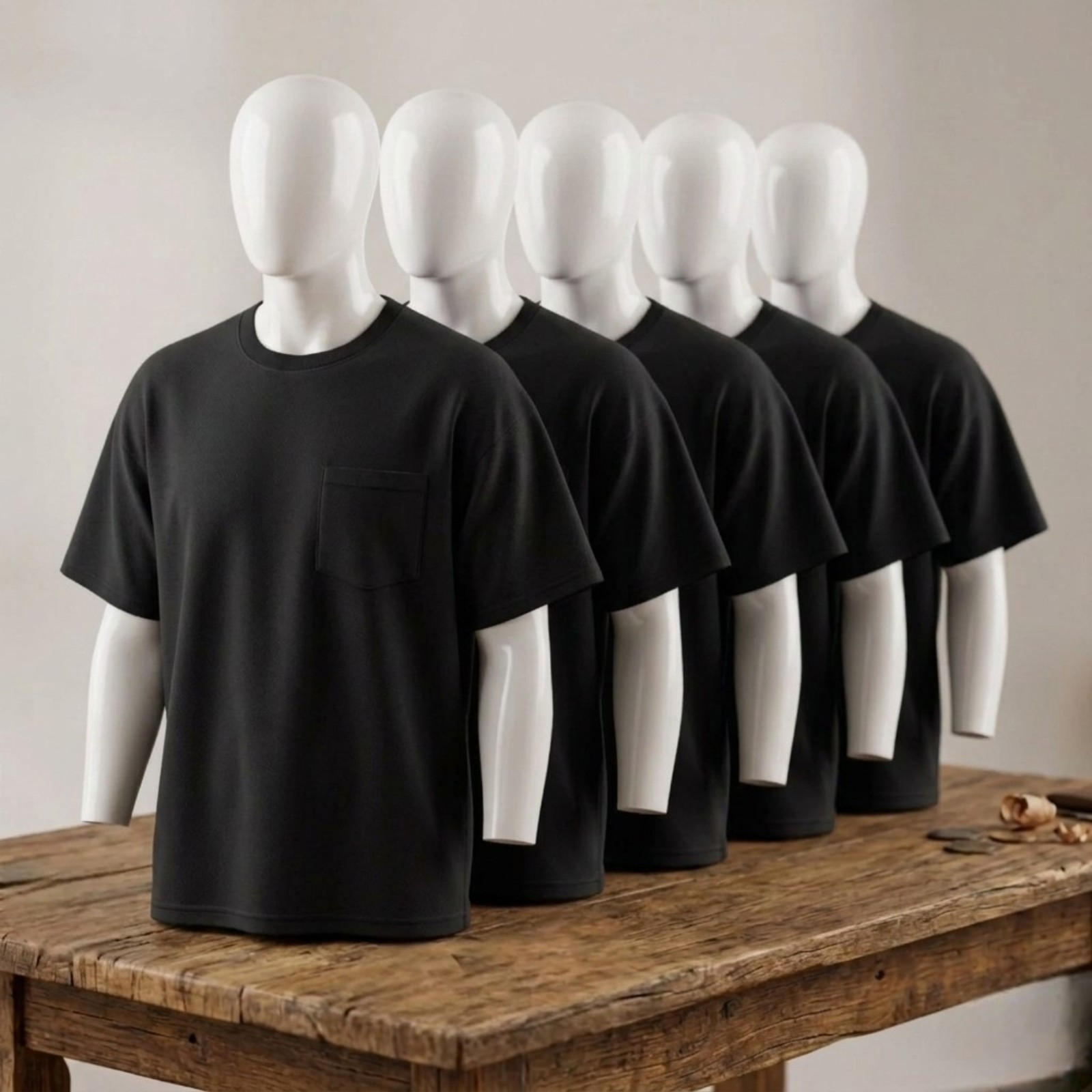5 PK Delta Magnum Weight Black Pocket T-Shirts Adult Large Preshrunk Cotton