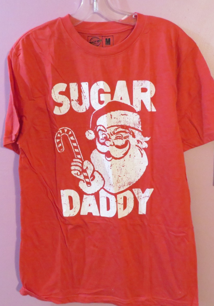 NEW Mens Sugar Daddy T Shirt Funny Xmas Santa Claus Candy Cane Joke Tee Medium