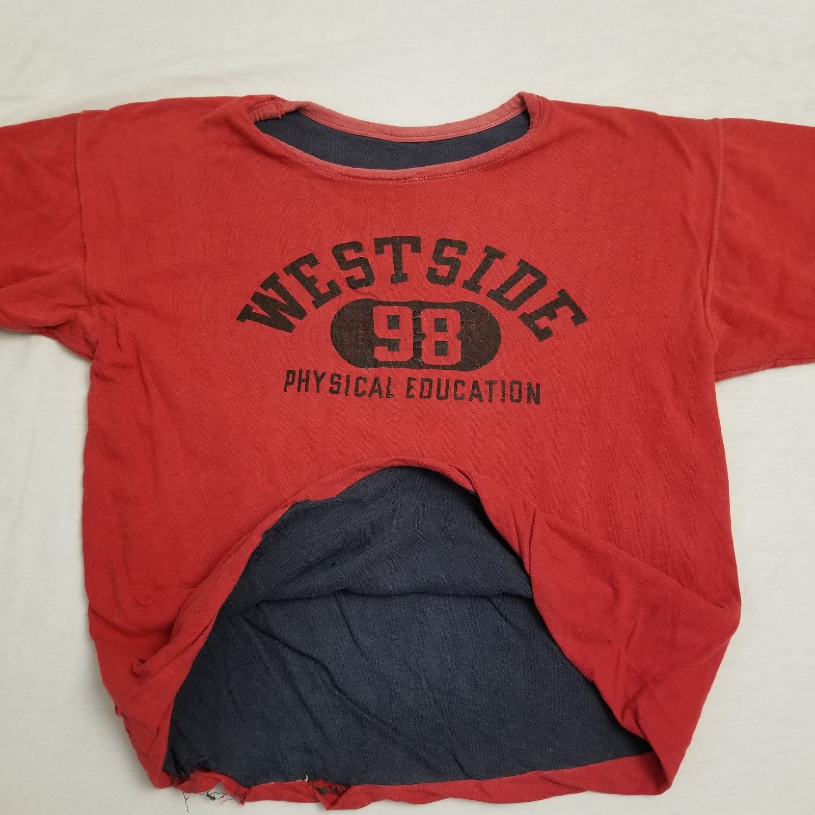 Vintage 70s Double Face T Shirt Mends Medium Blue Red Gym Athletic Reversible