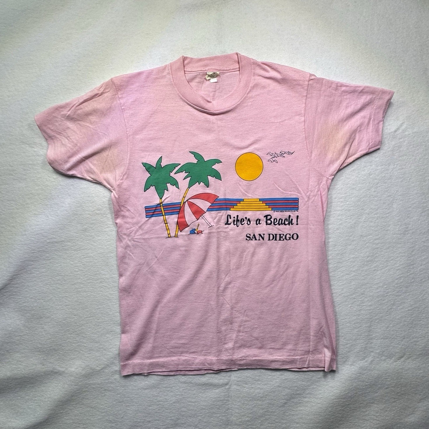 Screen Stars Life’s a Beach San Diego – Pink tee – Size S – Free Shipping
