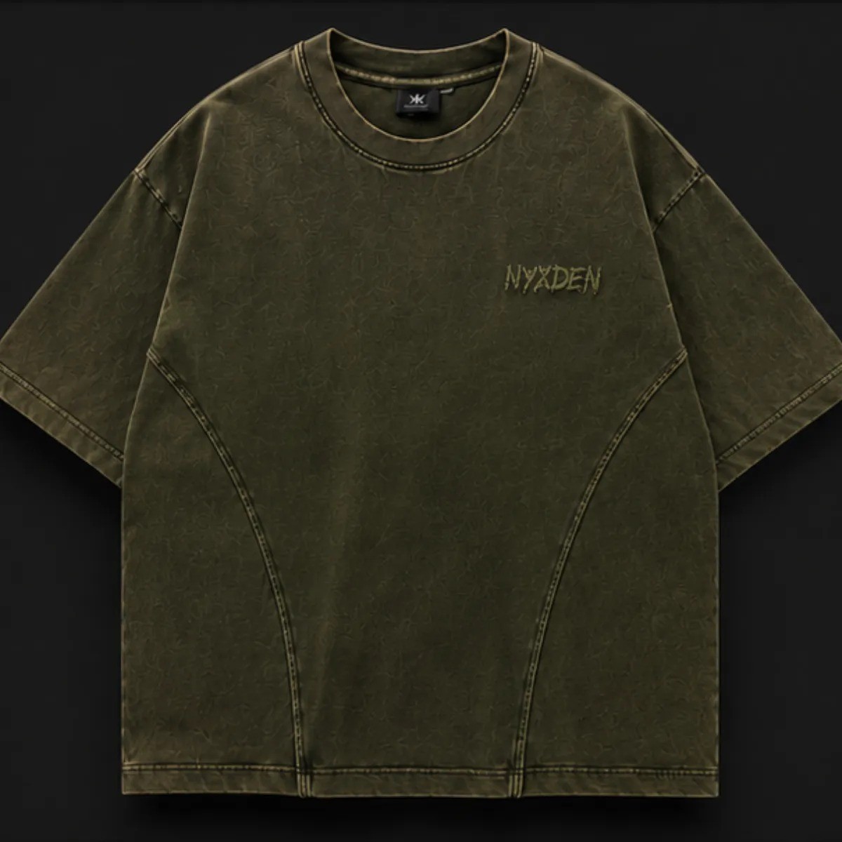 Nyxden Olive Green Abstract Graphic Oversized Shirt